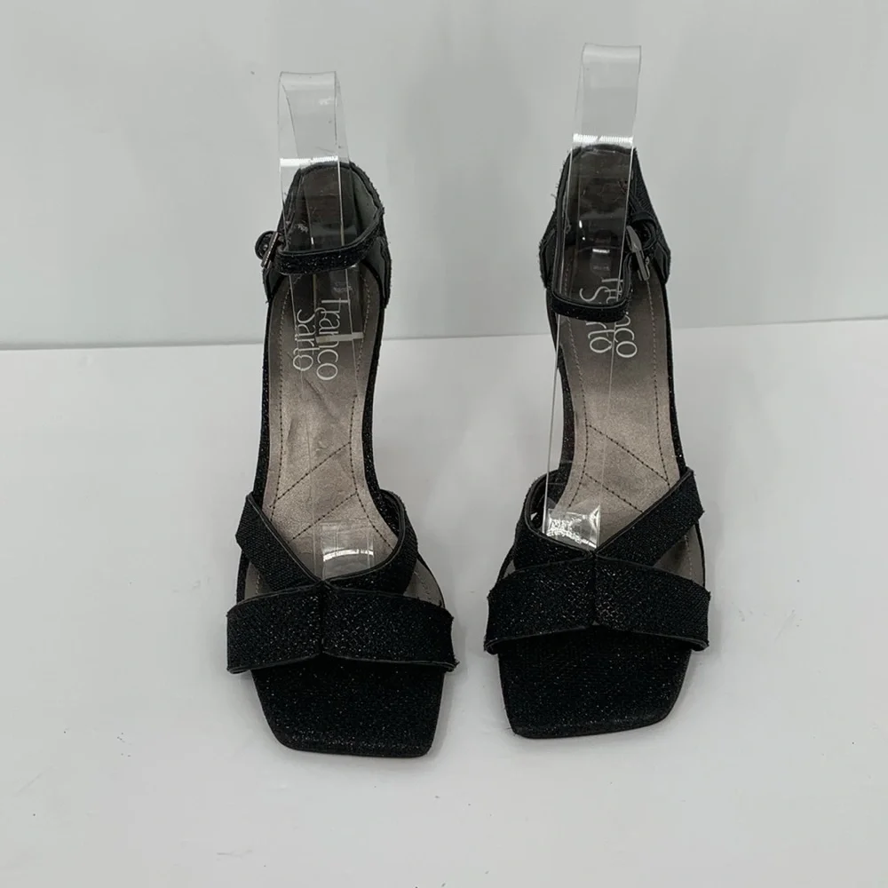 Franco Sarto Rania sandals heel shoe black glitter sculptural heel elegant 6
